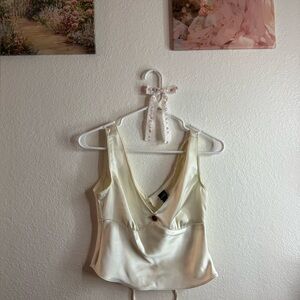 Elegant Cream Satin Sleeveless Top